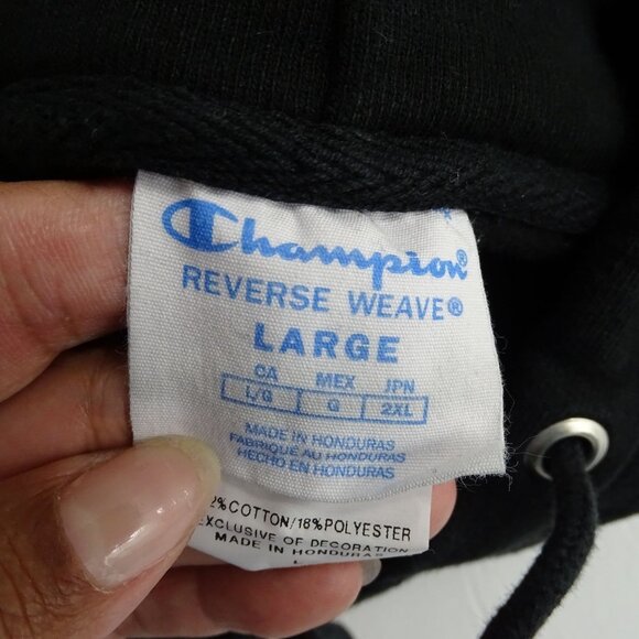 Champion Reverse Weave Black Pullover Hoodie Sweatshirt Men Size L - Picture 5 of 11